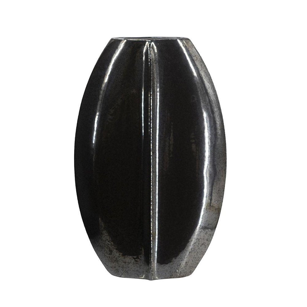 20" Black Ceramic Oval Table Vase