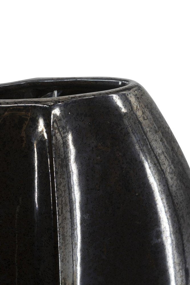 20" Black Ceramic Oval Table Vase