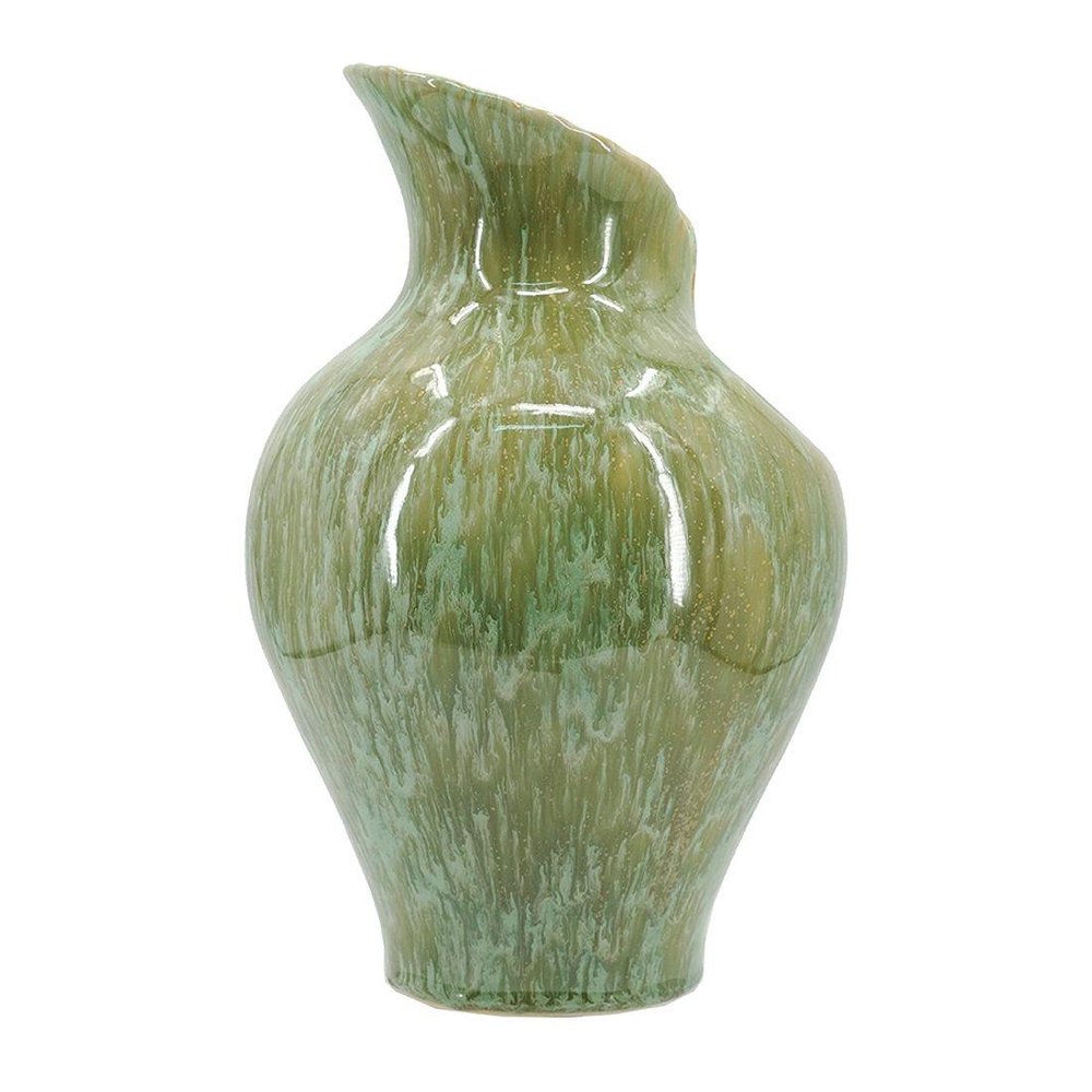 12" Sage Celadon And Cream Faux Marble Ceramic Urn Table Vase With Sculptural Details