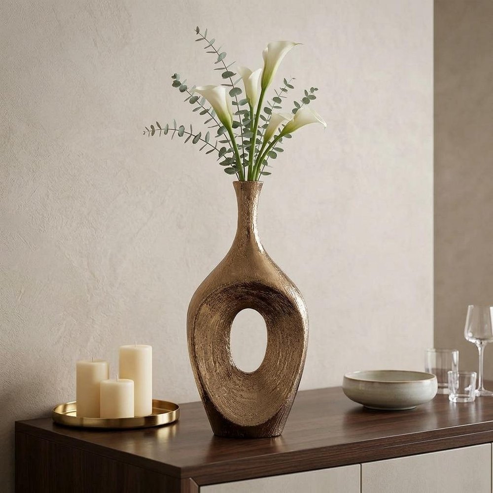 19" Antiqued Gold Ceramic Table Vase