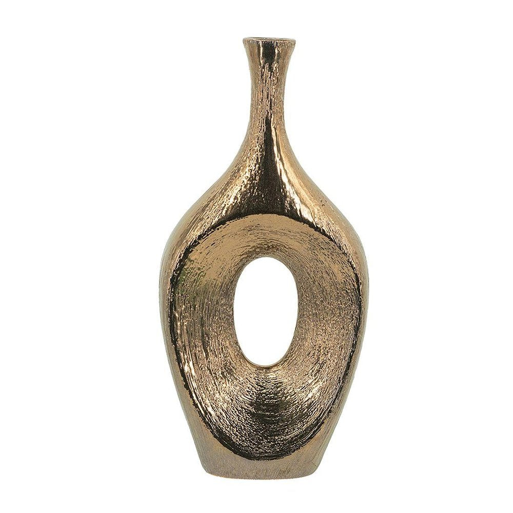 19" Antiqued Gold Ceramic Table Vase