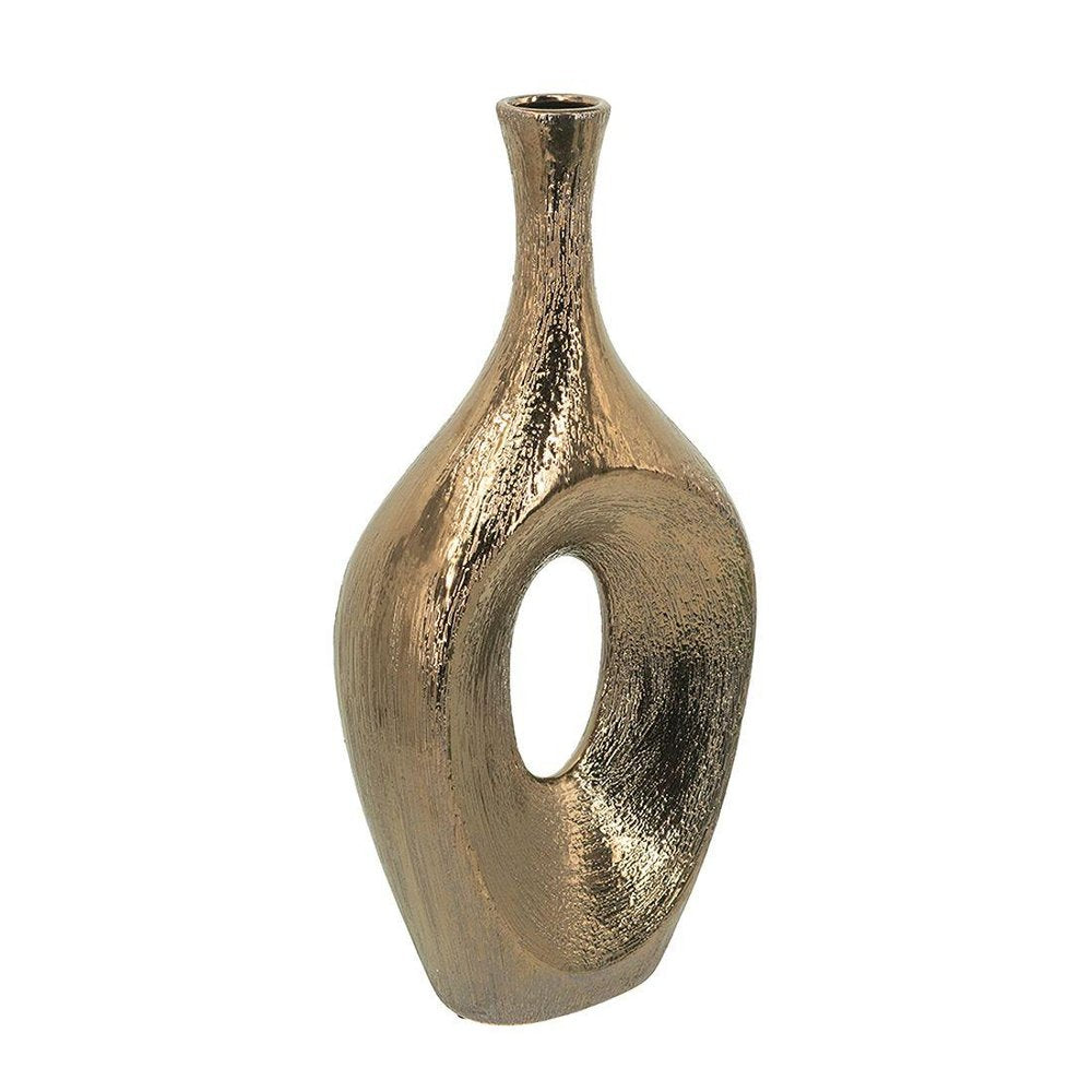 19" Antiqued Gold Ceramic Table Vase