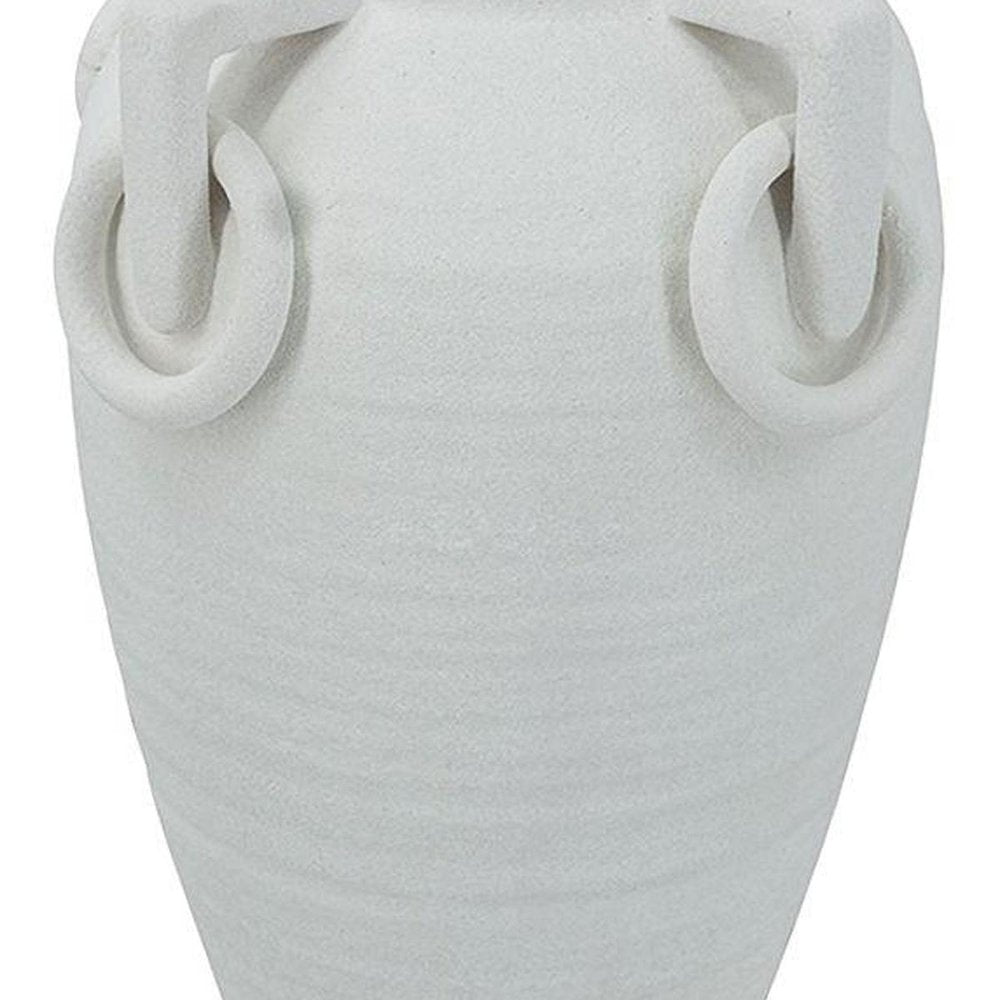 11" White Ceramic Amphora Table Vase With Sculptural Details