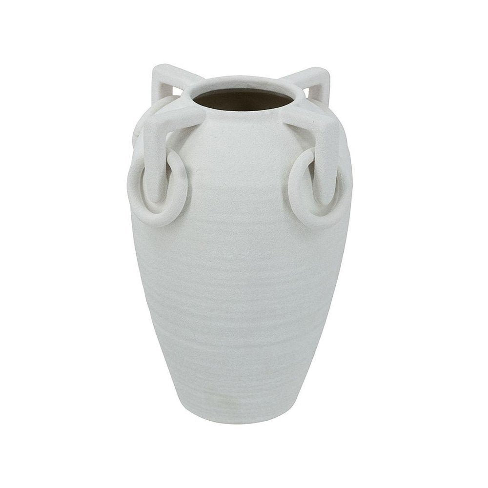 11" White Ceramic Amphora Table Vase With Sculptural Details
