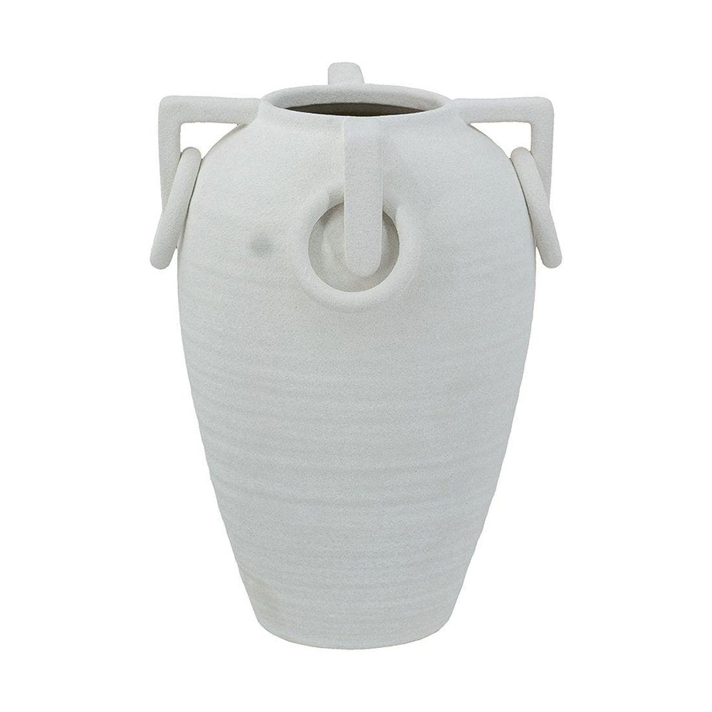 11" White Ceramic Amphora Table Vase With Sculptural Details