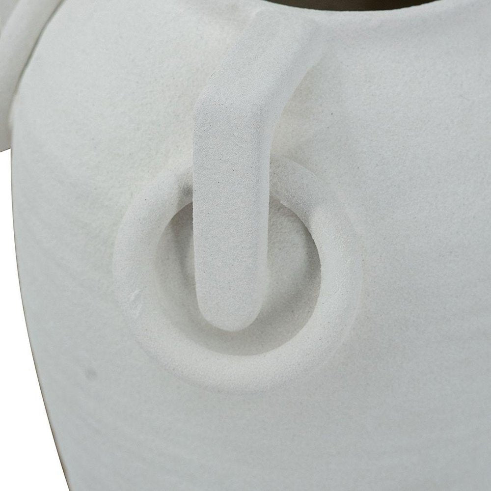 11" White Ceramic Amphora Table Vase With Sculptural Details