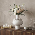16" White Ceramic Table Vase With Sculptural Details