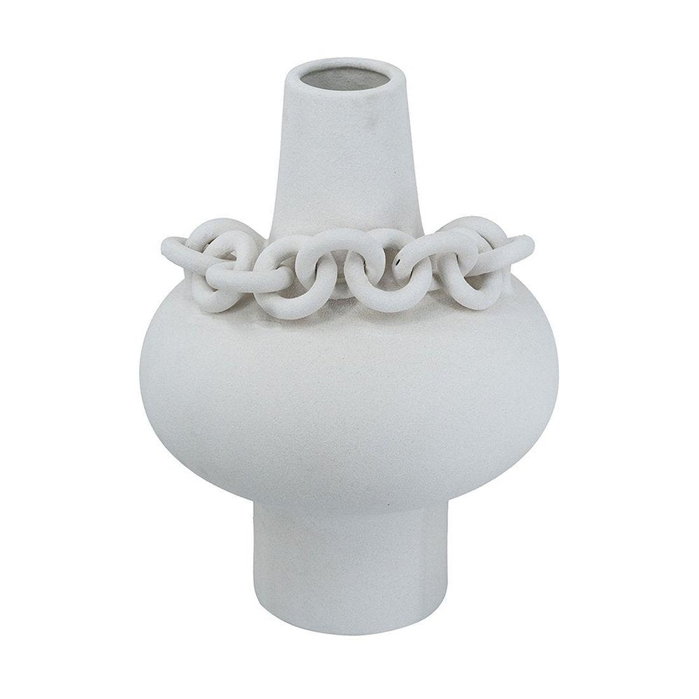 16" White Ceramic Table Vase With Sculptural Details