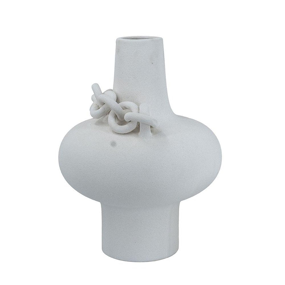 16" White Ceramic Table Vase With Sculptural Details