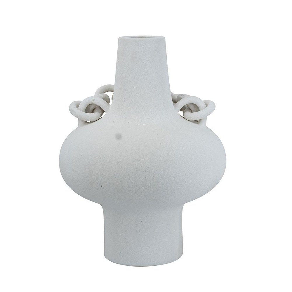 16" White Ceramic Table Vase With Sculptural Details