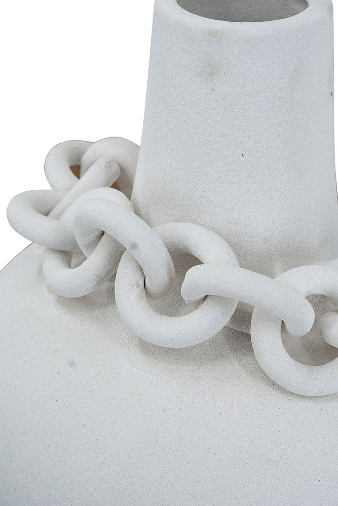 16" White Ceramic Table Vase With Sculptural Details