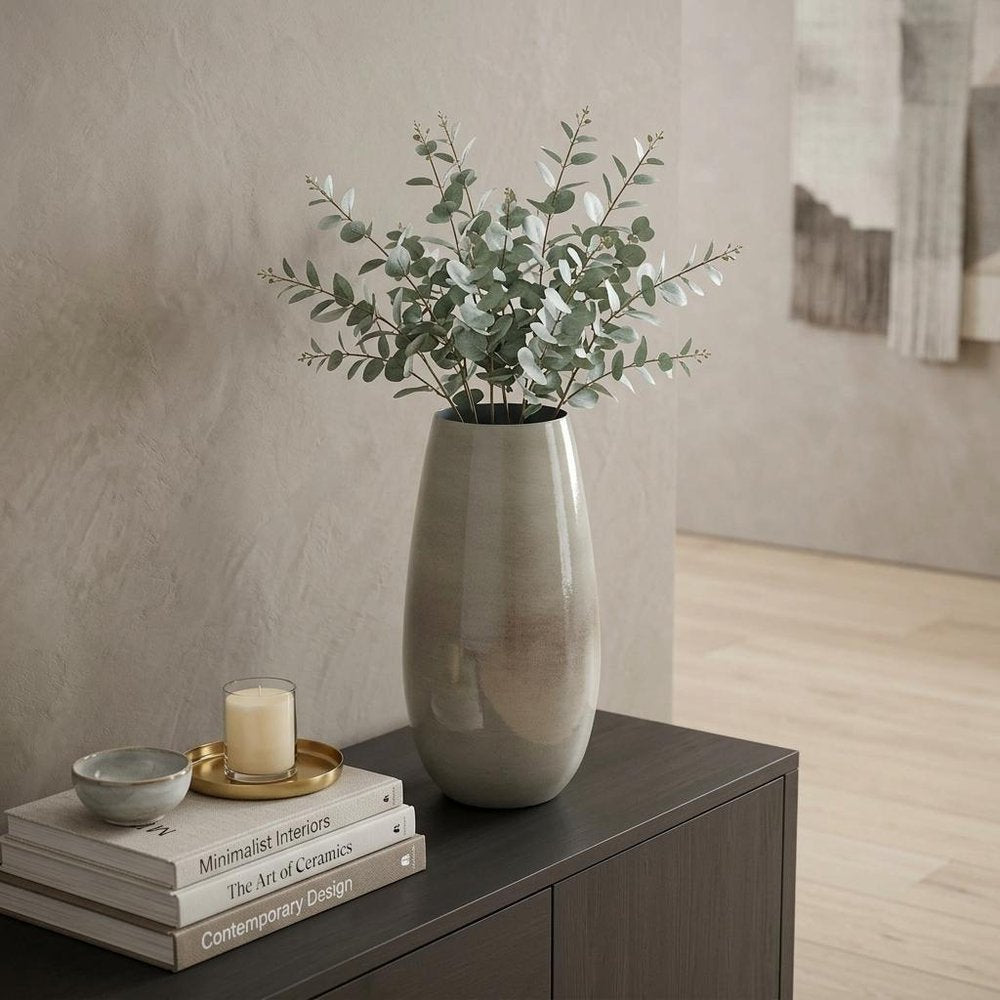 14" Olive Green Cast Iron Tapered Table Vase