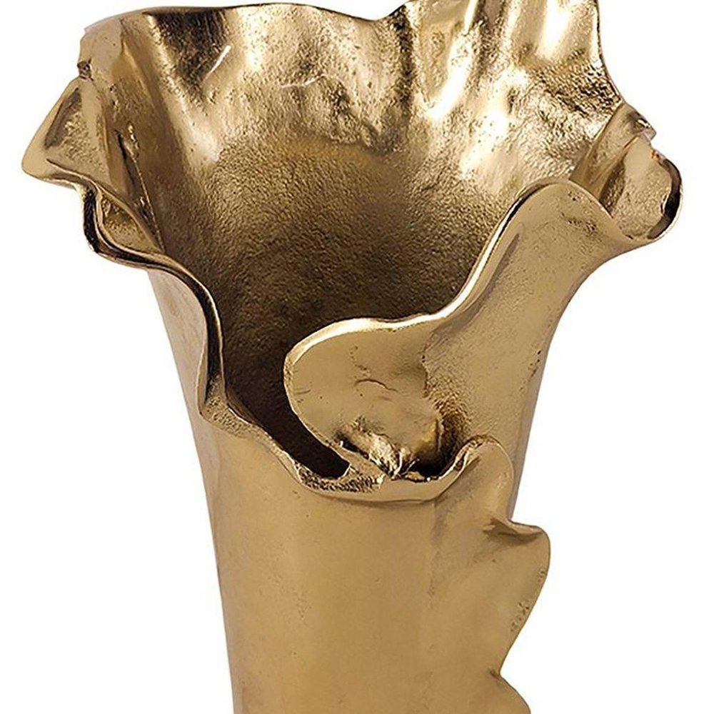 12" Gold Aluminum Table Vase With Sculptural Details