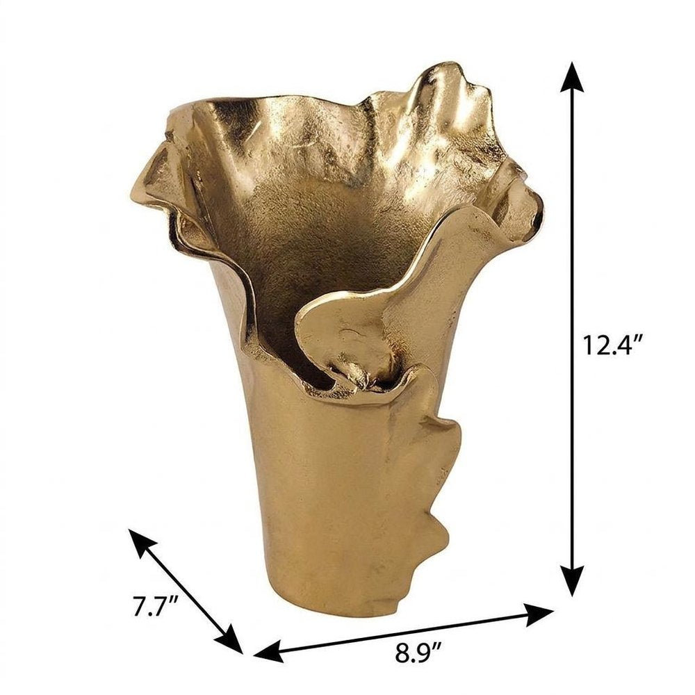12" Gold Aluminum Table Vase With Sculptural Details