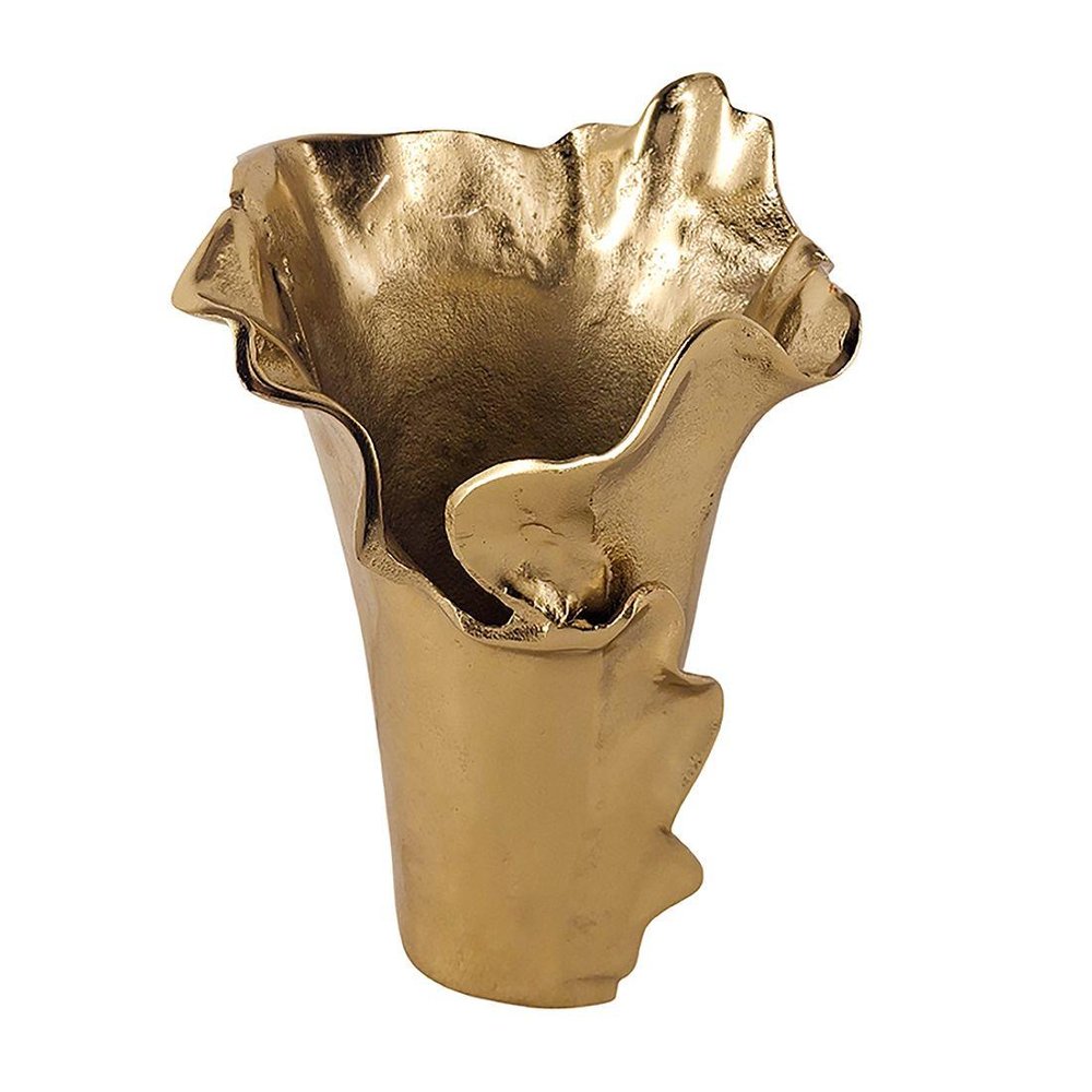 12" Gold Aluminum Table Vase With Sculptural Details