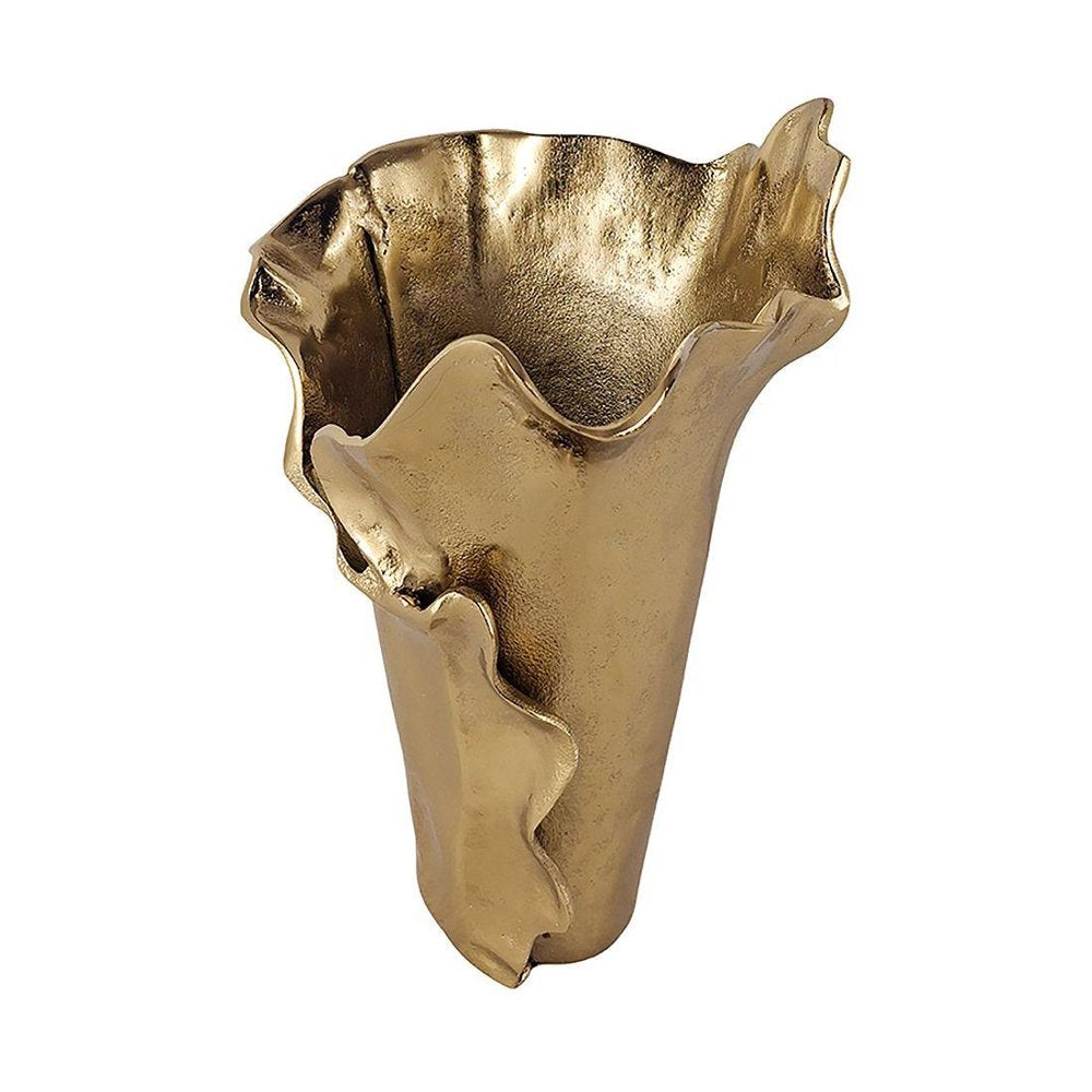 12" Gold Aluminum Table Vase With Sculptural Details