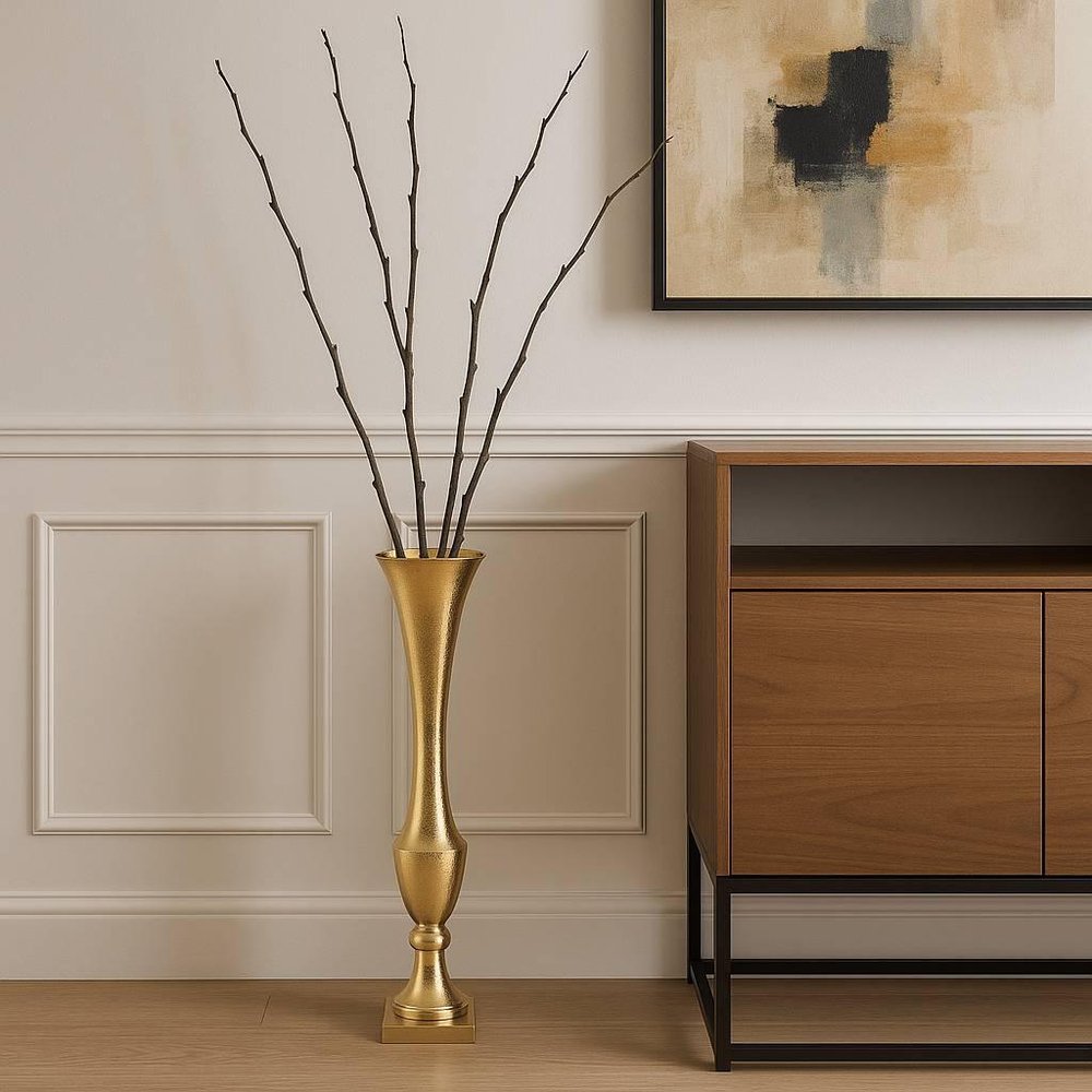 25" Gold Aluminum Trumpet Floor Vase