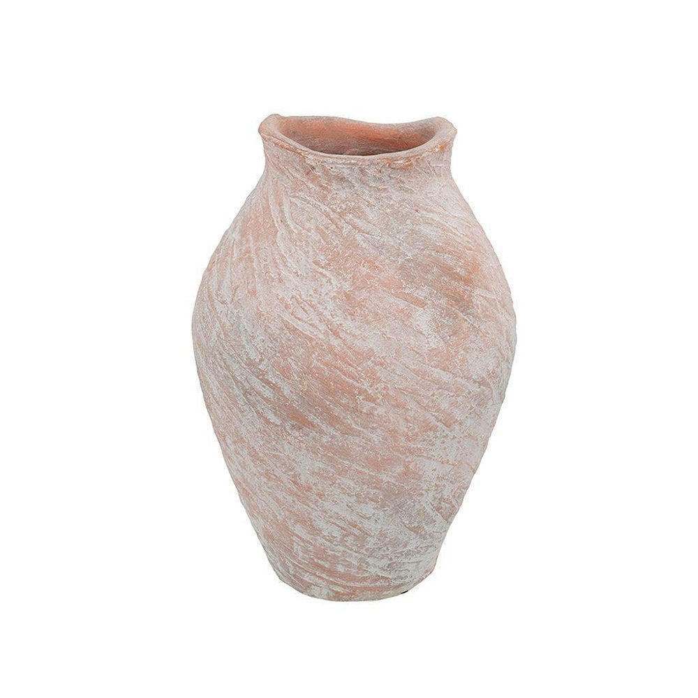 15" Terra Cotta And Cream Crackle Glaze Terracotta Urn Table Vase