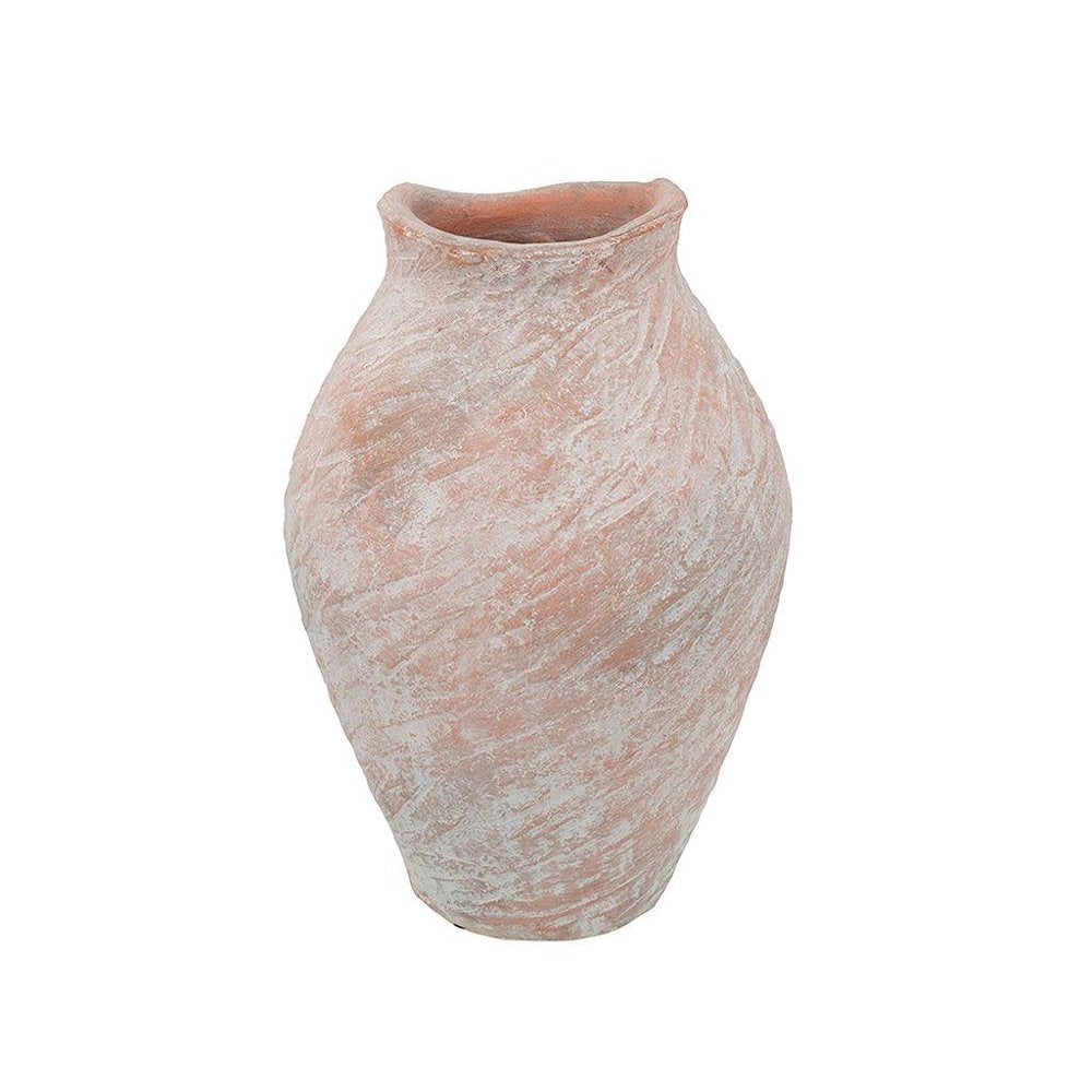 15" Terra Cotta And Cream Crackle Glaze Terracotta Urn Table Vase