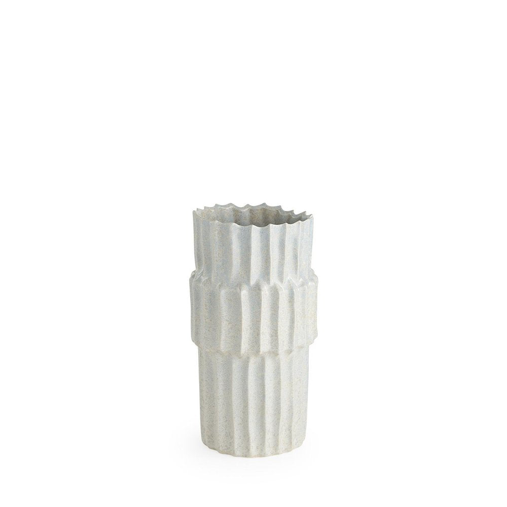 14" Gray Ribbed Ceramic Cylinder Table Vase