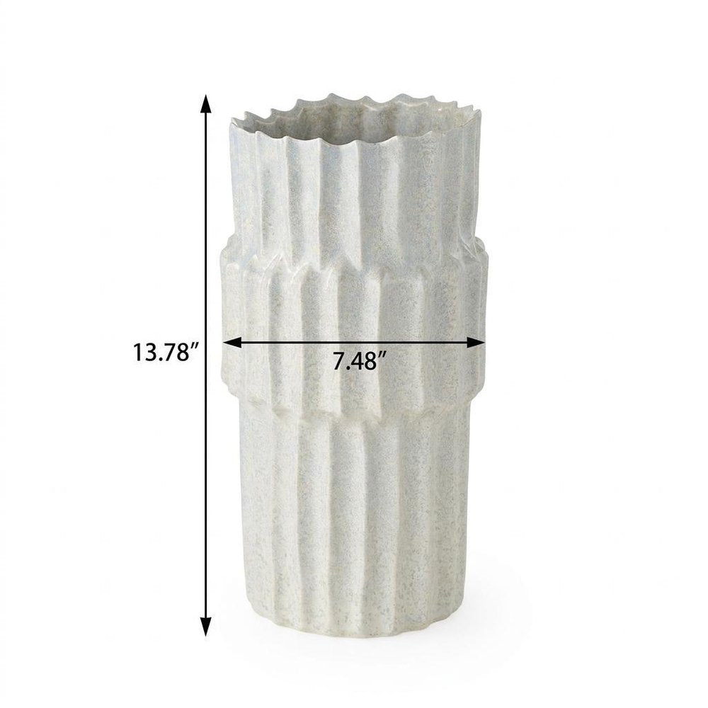14" Gray Ribbed Ceramic Cylinder Table Vase
