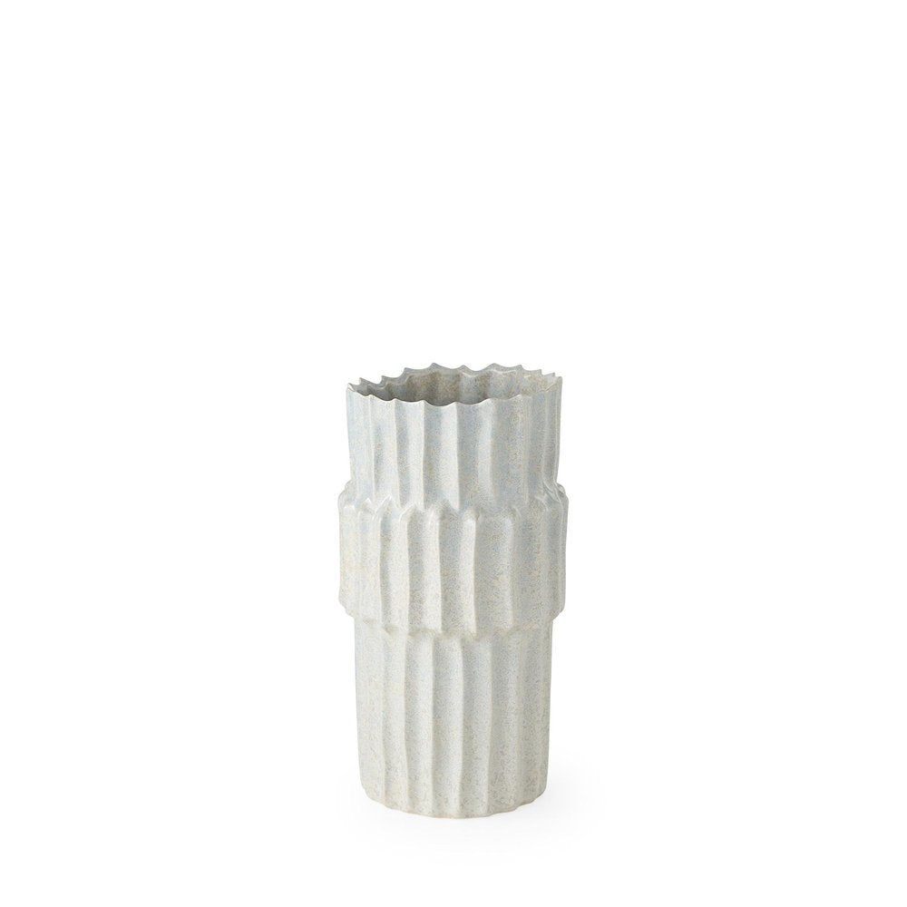 14" Gray Ribbed Ceramic Cylinder Table Vase