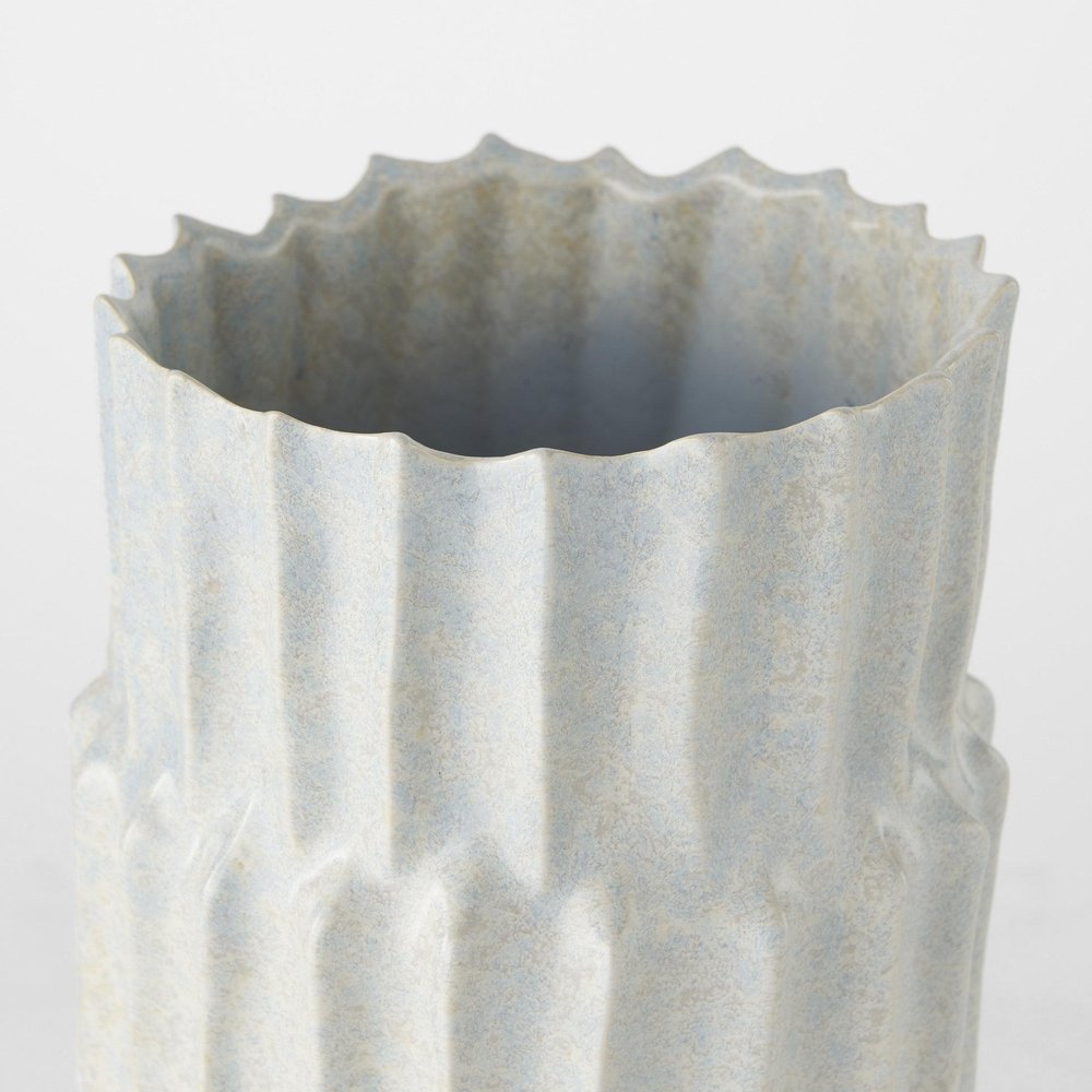 14" Gray Ribbed Ceramic Cylinder Table Vase