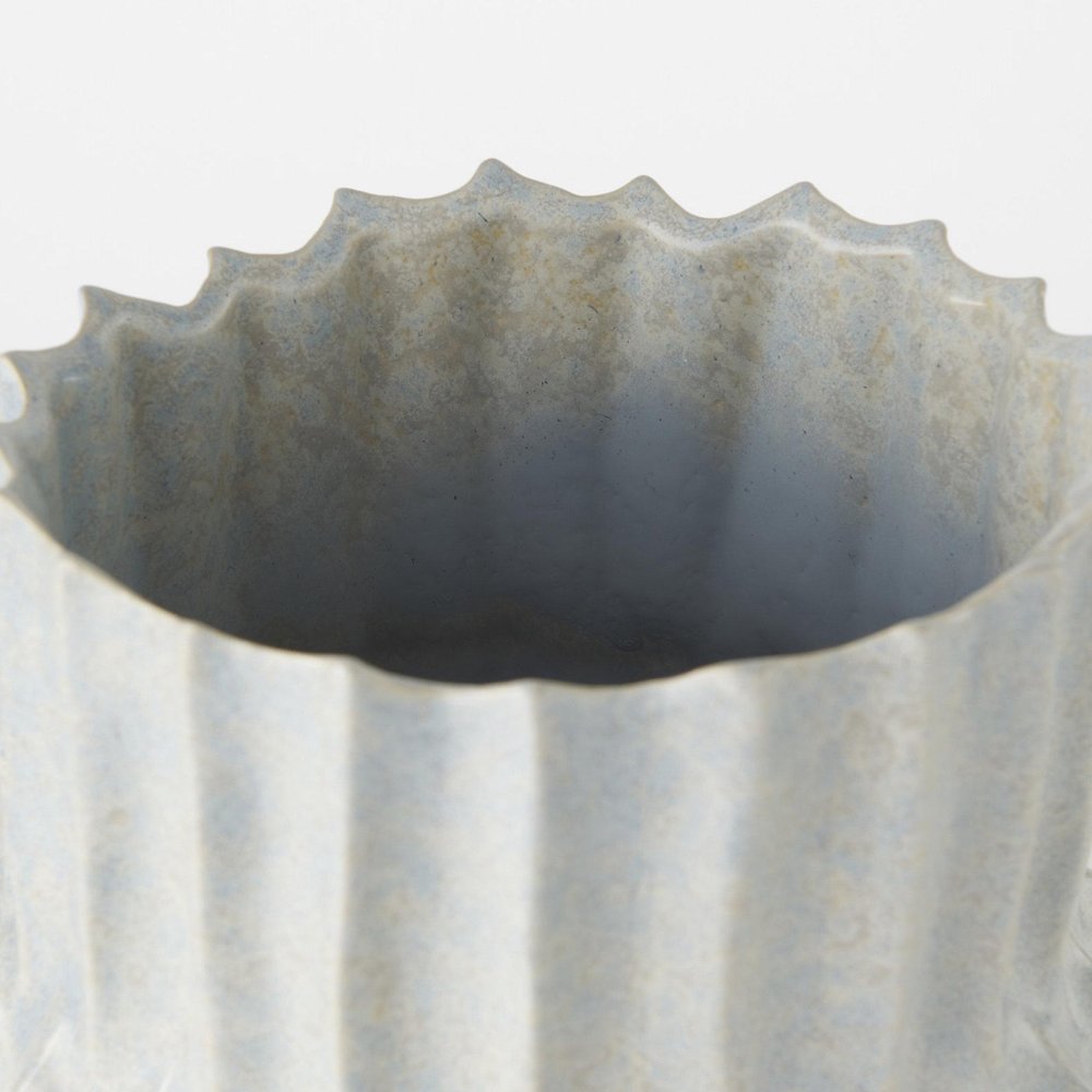 14" Gray Ribbed Ceramic Cylinder Table Vase
