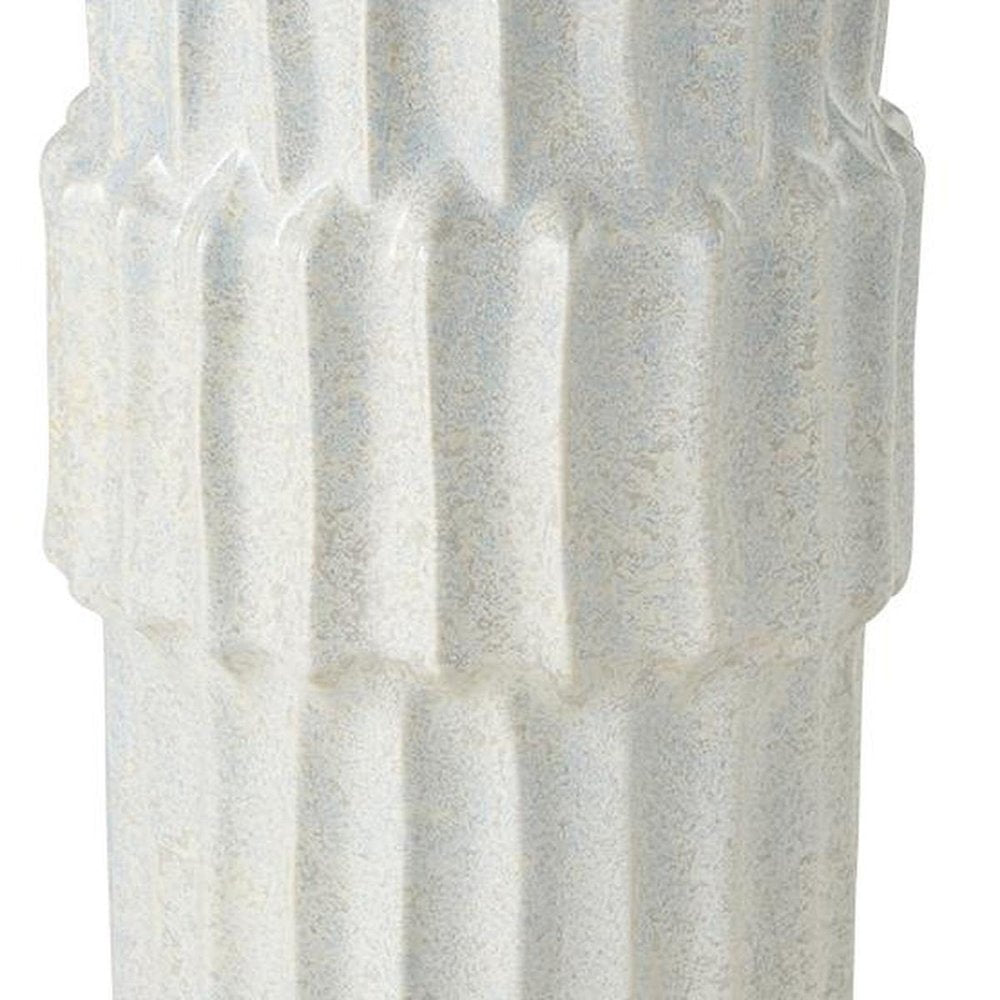 14" Gray Ribbed Ceramic Cylinder Table Vase