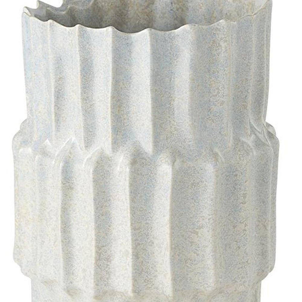14" Gray Ribbed Ceramic Cylinder Table Vase