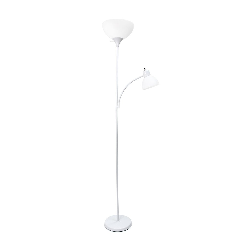 72" White Metal Two Light Floor Lamp With White Bowl Shade