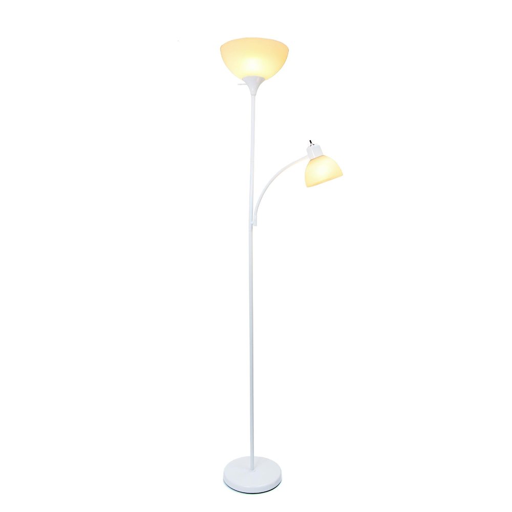 72" White Metal Two Light Floor Lamp With White Bowl Shade