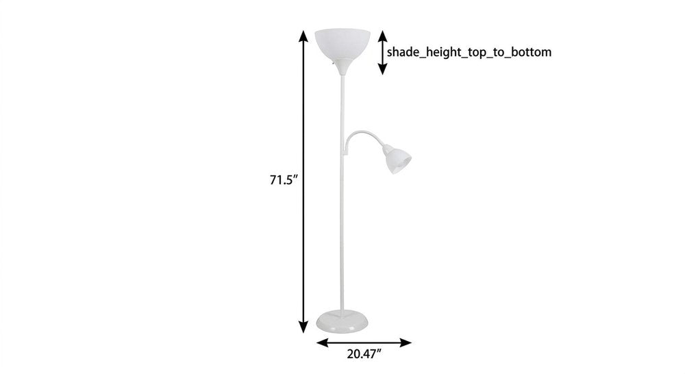 72" White Metal Two Light Floor Lamp With White Bowl Shade