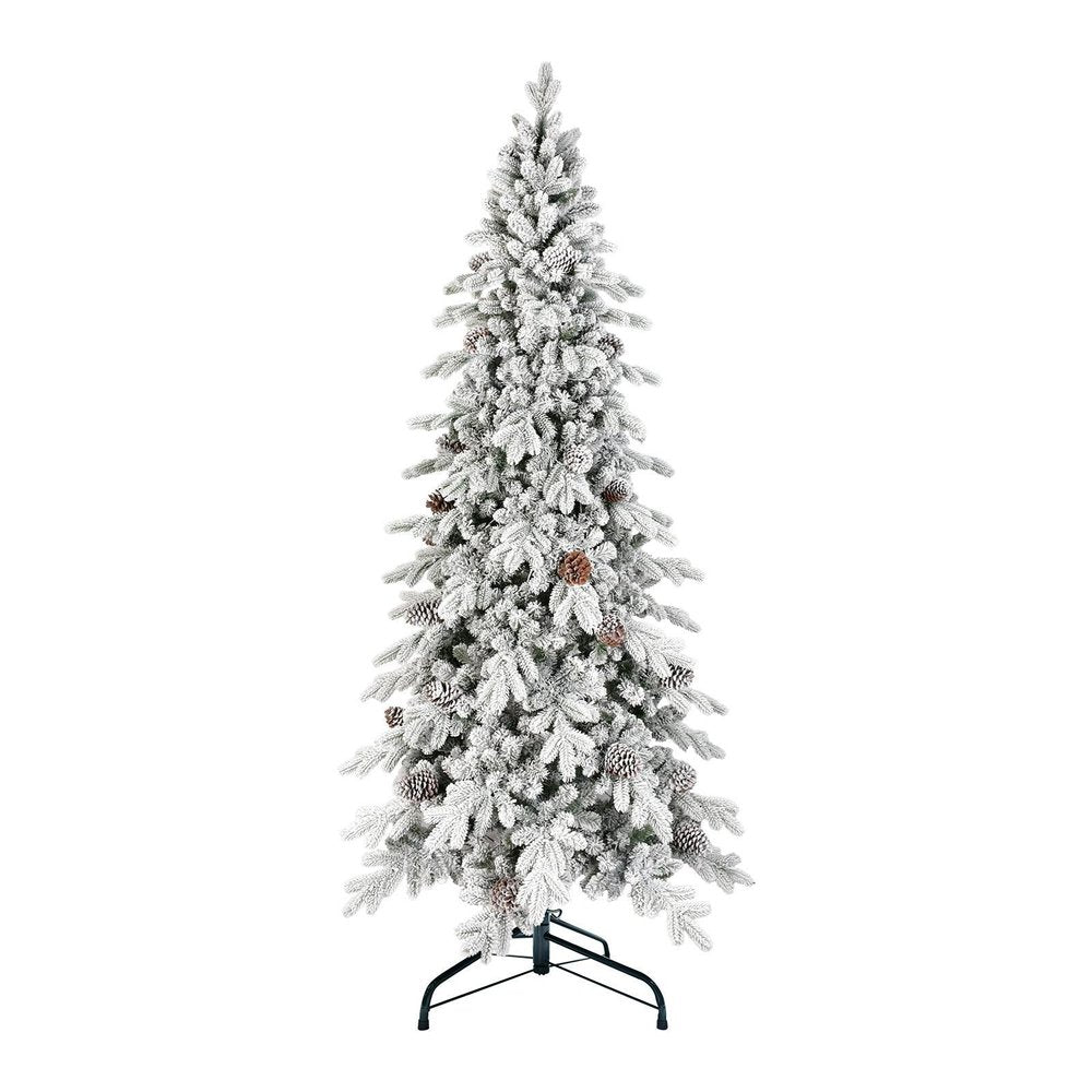 8' Slender Flocked Pine Christmas Tree With Decorations