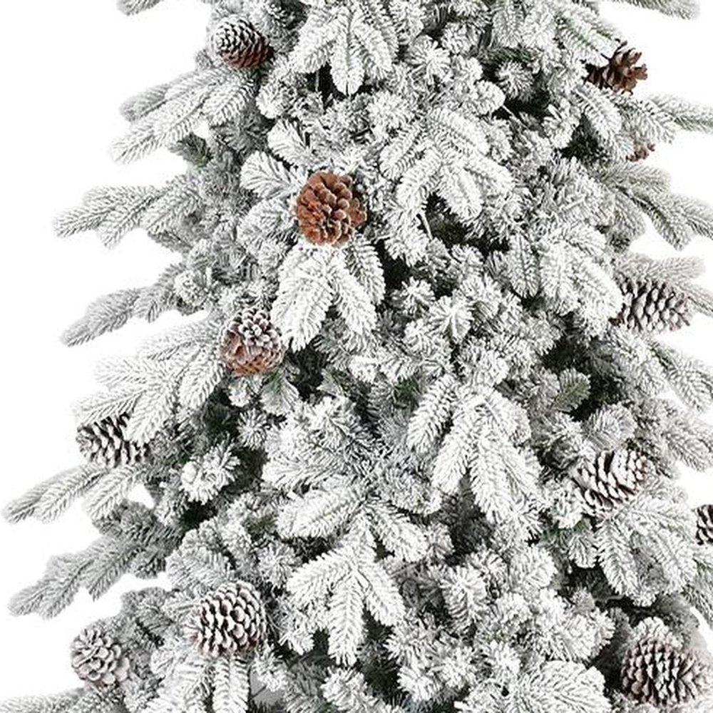 8' Slender Flocked Pine Christmas Tree With Decorations