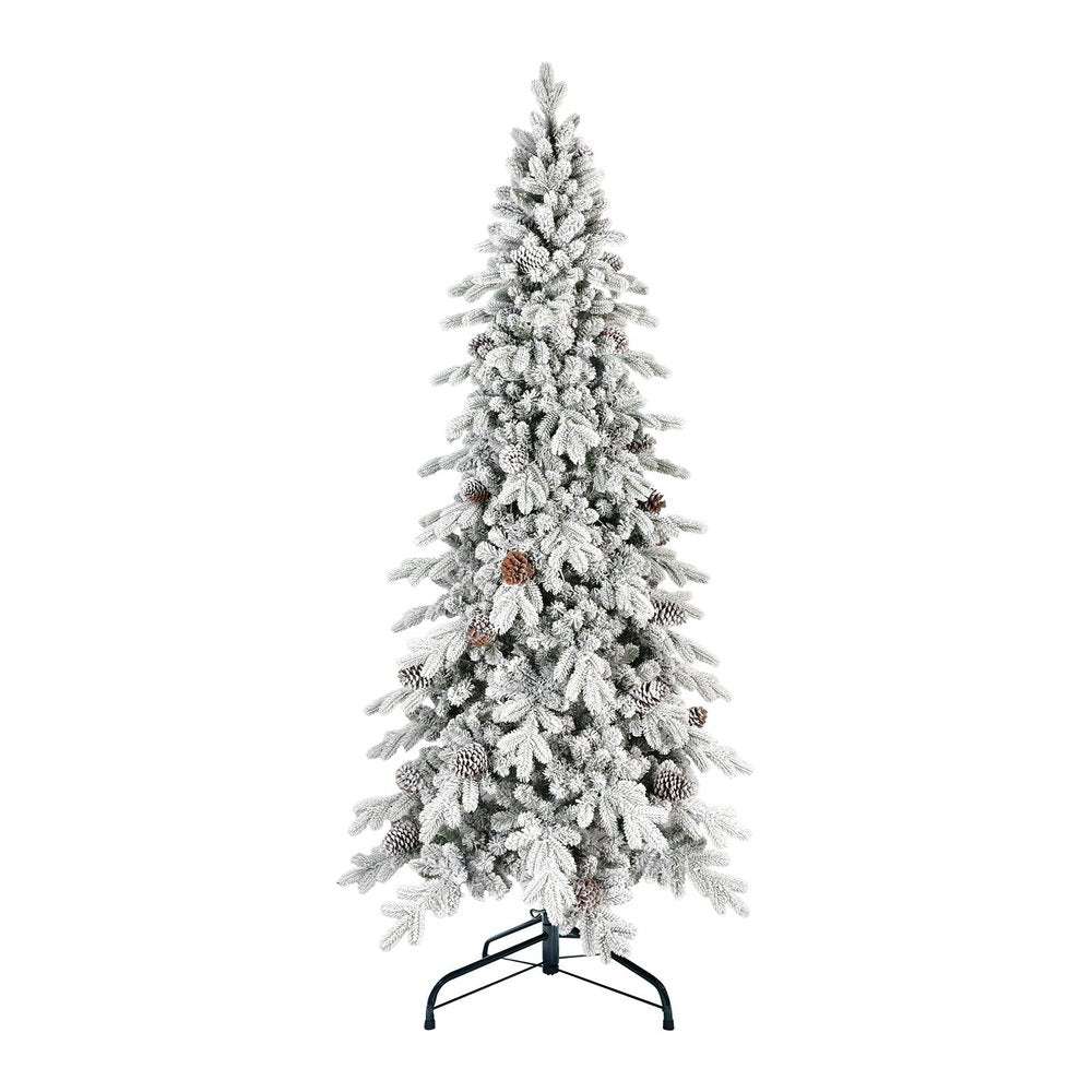 8' Slender Flocked Pine Christmas Tree With Decorations