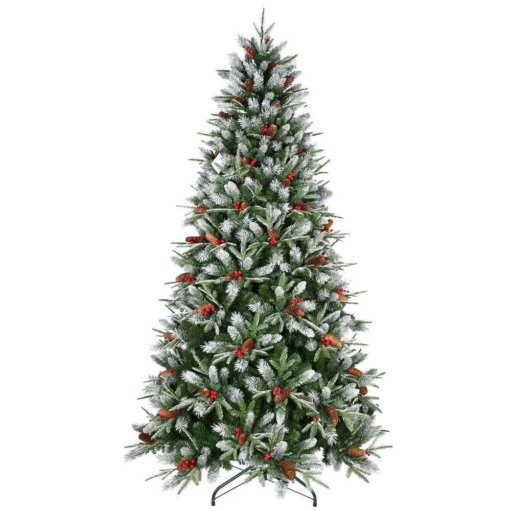 9' Full Flocked Pine Christmas Tree With Decorations