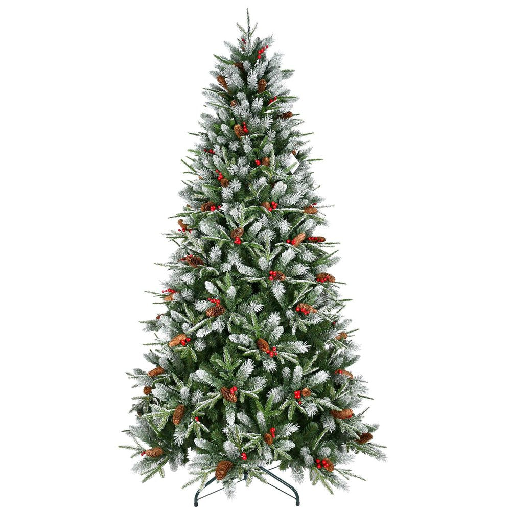7.5' Full Flocked Pine Christmas Tree With Decorations